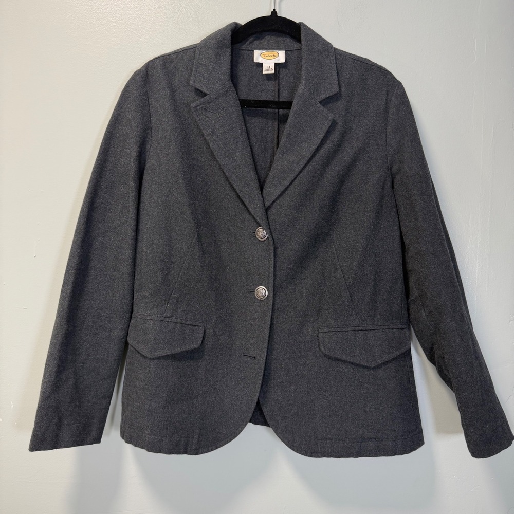 Talbots Womens Charcoal Gray‎ Cotton Three Button Blazer Jacket Size 14 Office